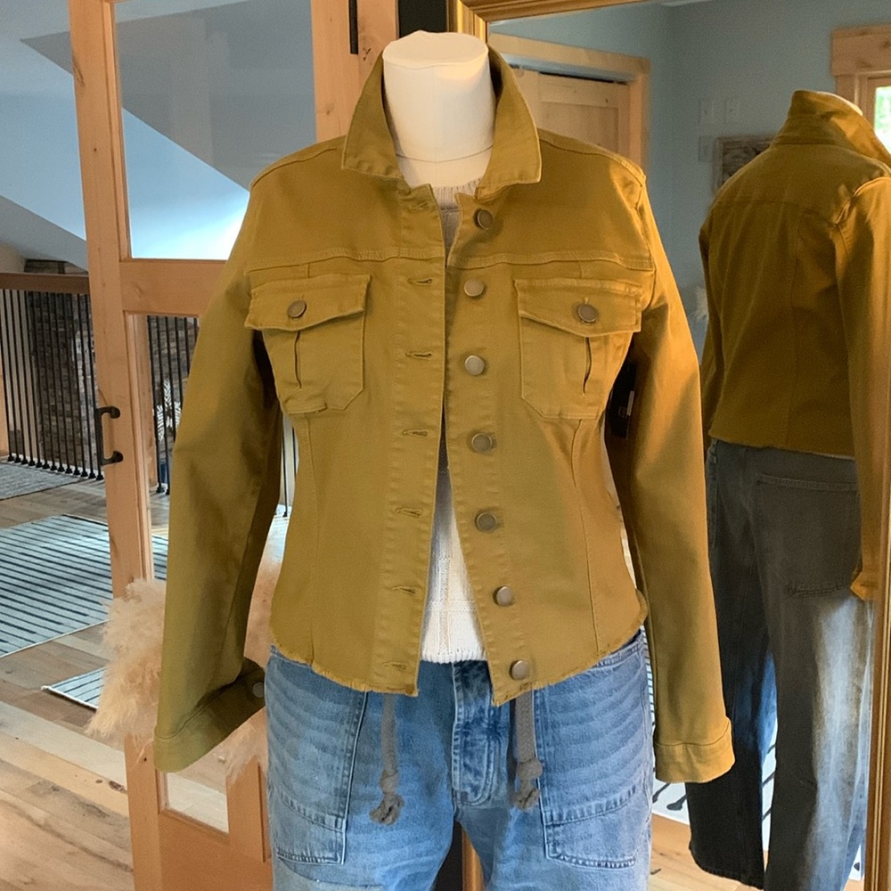 KUT from the kloth Kara jacket color is thyme size XL model size 10